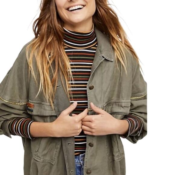 Free People Military Jacket Unisex in Olive Green NWOT Size Large - Picture 6 of 6